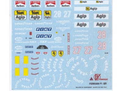 Decal Ferrari #27 - 28 Formula 1 G. Berger / N. Mansell 1989 - Scala 1:24